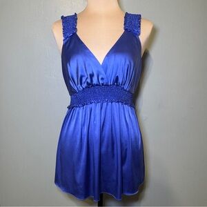 Bcbgmaxazria Royal Blue Satin‎ Blouse Top Shirt Tank Size Medium